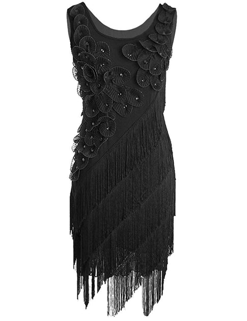 plus size beaded flapper dress PrettyGuide Women's 1920s Beaded Fringe Scalloped Petal Plus Size Flapper  Dress