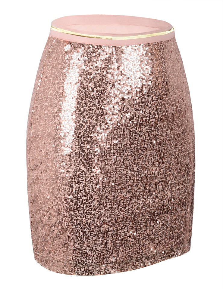 PrettyGuide Women's Sequin Skirt High Waist Glitter Bodycon Holiday Cocktail Party Short Skirt