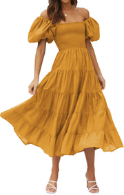 PrettyGuide Women's Off Shoulder Summer Midi Dress