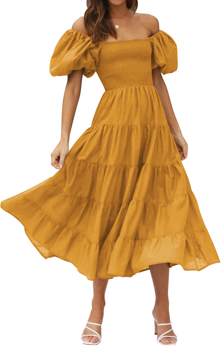 PrettyGuide Women's Off Shoulder Summer Midi Dress