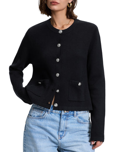 PrettyGuide Womens Striped Cardigan Cropped Knit Lady Jackets with Pockets
