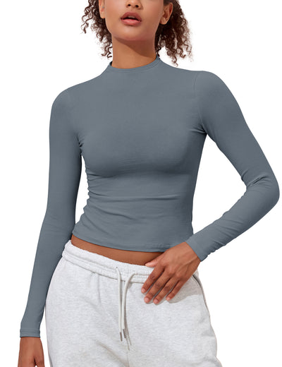 PrettyGuide Women's Long Sleeve Cotton Jersey Mock Neck T Shirt