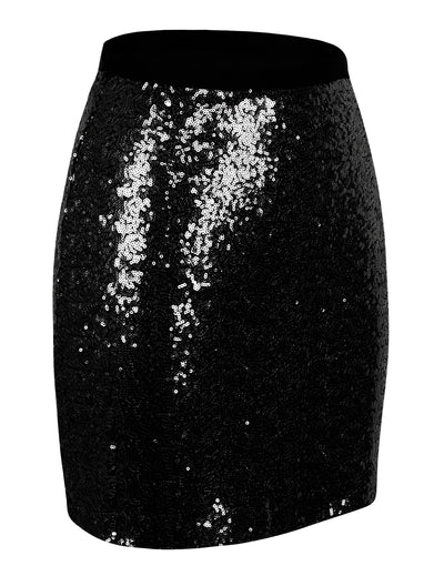 PrettyGuide Women's Sequin Skirt High Waist Glitter Bodycon Holiday Cocktail Party Short Skirt