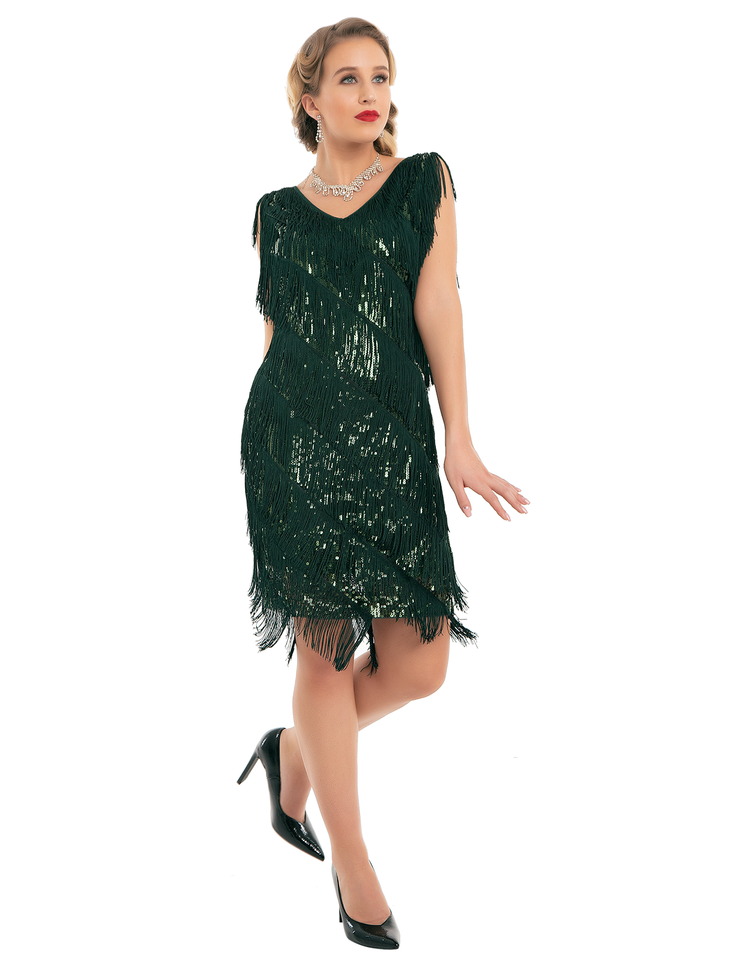 PrettyGuide Women's Sequined Fringe Flapper Dress