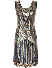 PrettyGuide Women's 1920s Gatsby Sequin Art Deco Scalloped Hem Inspired Flapper Dress