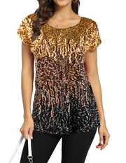 Women's Gradient Glitter Sequin Blouse Short Sleeve