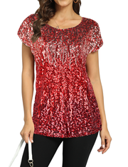 Women's Gradient Glitter Sequin Blouse Short Sleeve