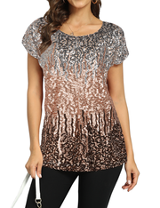 Women's Gradient Glitter Sequin Blouse Short Sleeve