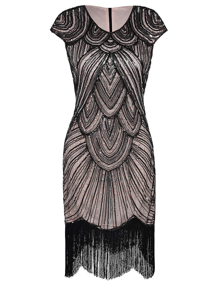 PrettyGuide Women's 1920s Flapper Dress Crystal Sequin Embellished Fringed Gatsby Dress