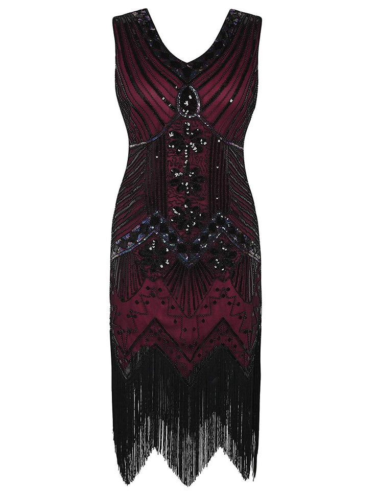 PrettyGuide Women 1920s Dress V Neck Beaded Sequin Deco Gatsby Inspired Flapper Dress