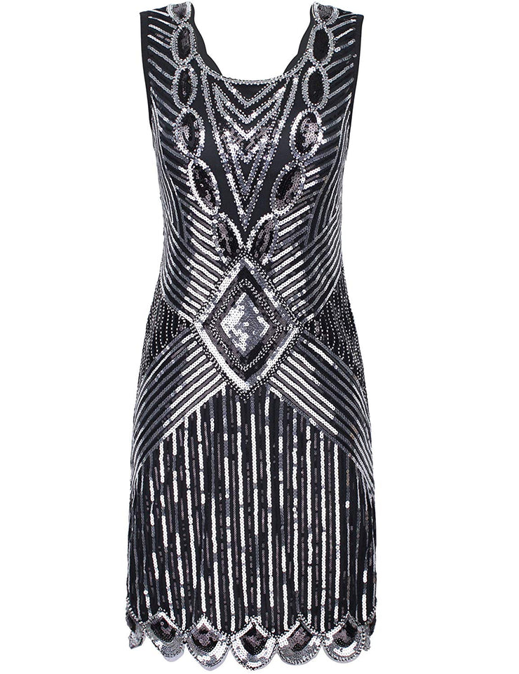 PrettyGuide Women's 1920s Gatsby Sequin Art Deco Scalloped Hem Inspired Flapper Dress