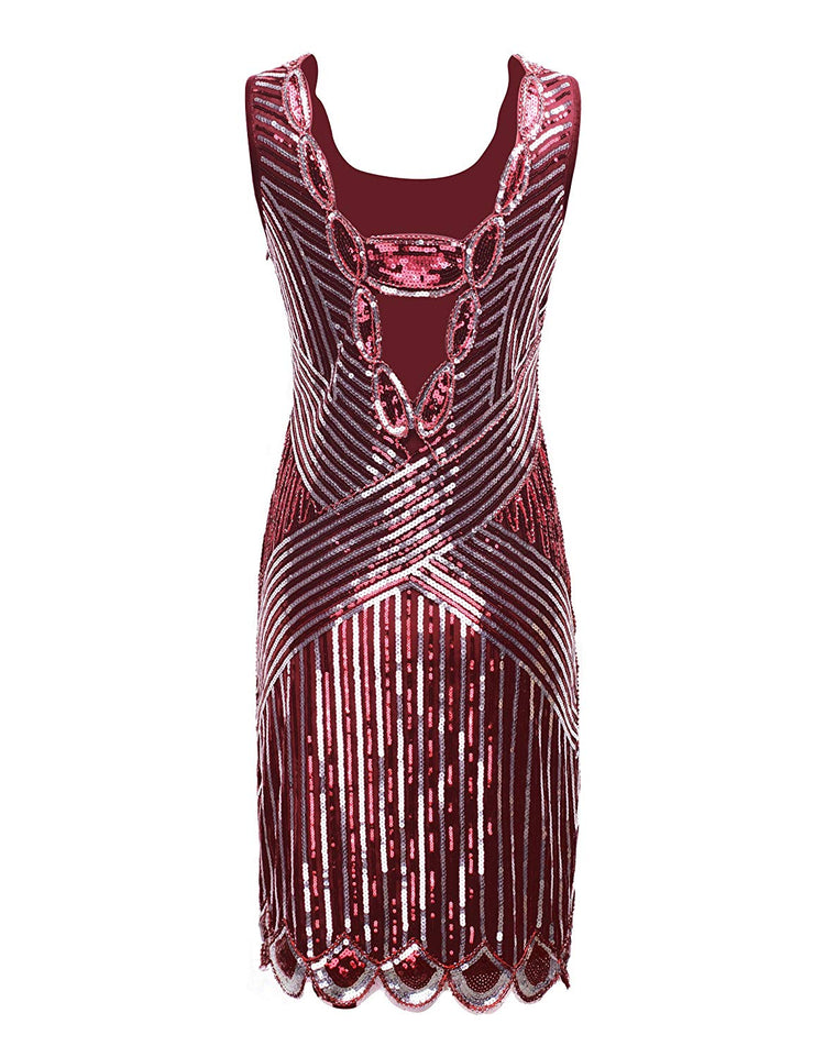 PrettyGuide Women's 1920s Gatsby Sequin Art Deco Scalloped Hem Inspired Flapper Dress