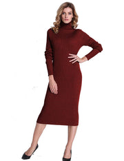 PrettyGuide Women Slim Fit Ribbed Turtleneck Long Sleeve Maxi Knit Sweater Dress