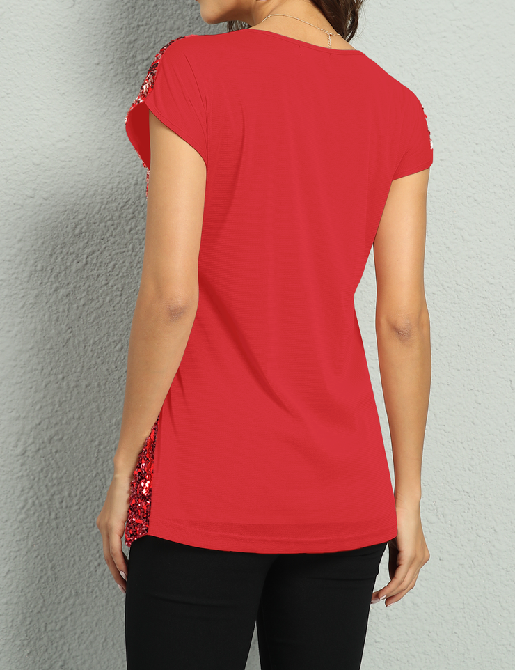 Women's Gradient Glitter Sequin Blouse Short Sleeve