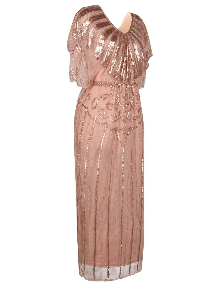PrettyGuide Women's 1920s Flapper Dress Sequin Beaded Deco Angle Sleeve Maxi Formal Evening Dress