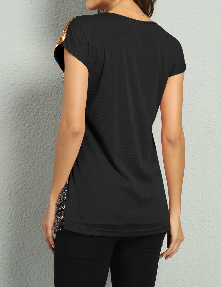 Women's Gradient Glitter Sequin Blouse Short Sleeve