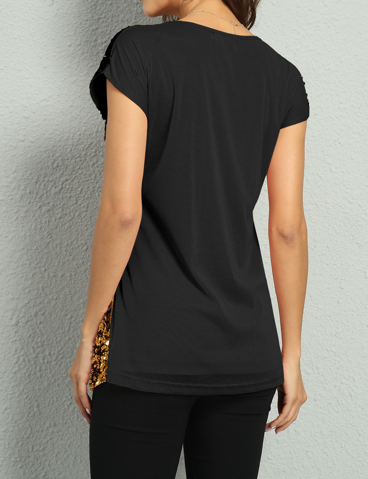 Women's Gradient Glitter Sequin Blouse Short Sleeve