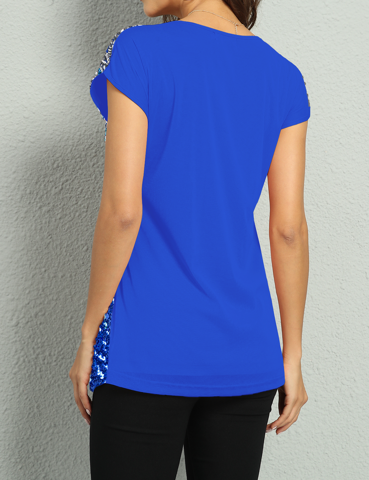 Women's Gradient Glitter Sequin Blouse Short Sleeve