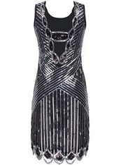 PrettyGuide Women's 1920s Gatsby Sequin Art Deco Scalloped Hem Inspired Flapper Dress