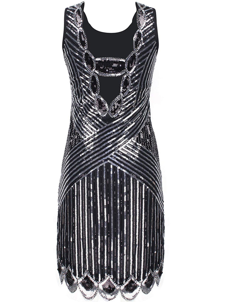 PrettyGuide Women's 1920s Gatsby Sequin Art Deco Scalloped Hem Inspired Flapper Dress
