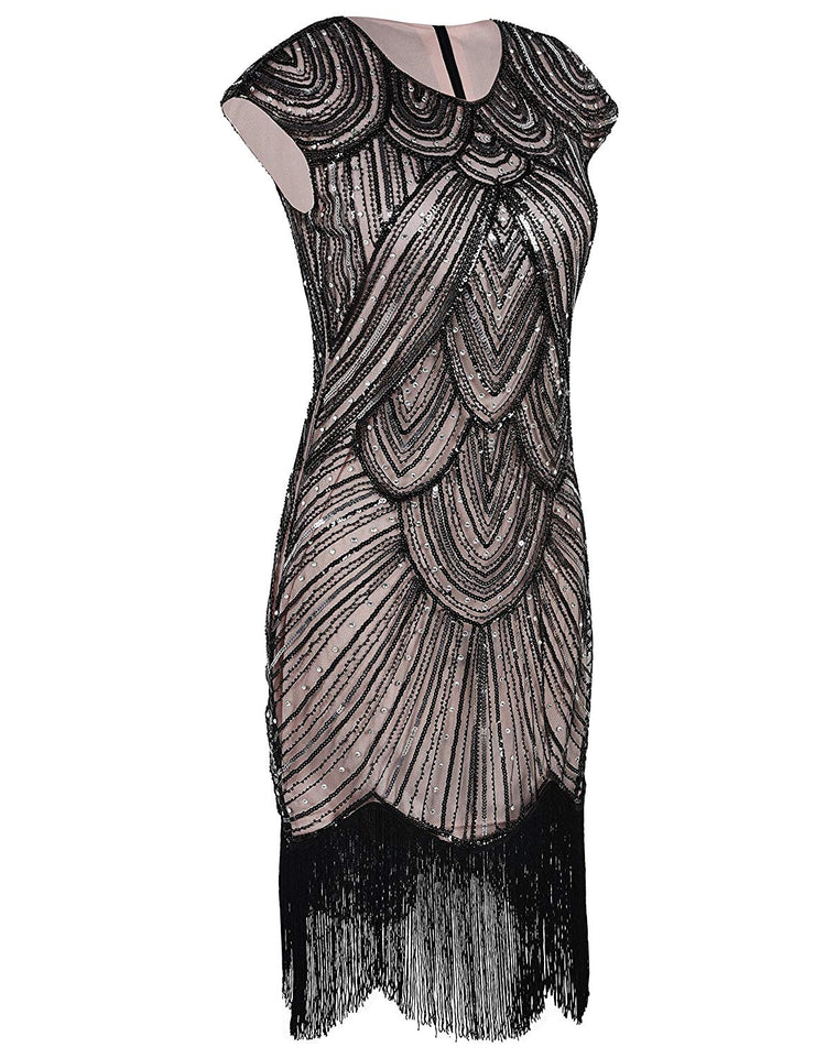 PrettyGuide Women's 1920s Flapper Dress Crystal Sequin Embellished Fringed Gatsby Dress