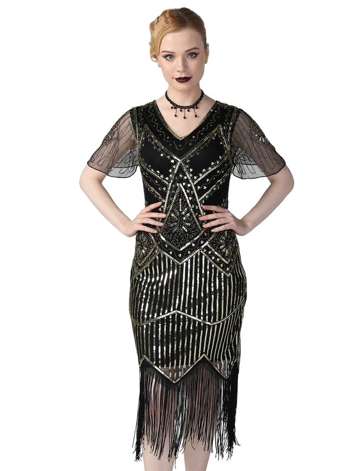 PrettyGuide Women s 1920s Flapper Dress Short Sleeve Glitter Sequin In