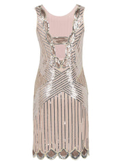 PrettyGuide Women's 1920s Gatsby Sequin Art Deco Scalloped Hem Inspired Flapper Dress