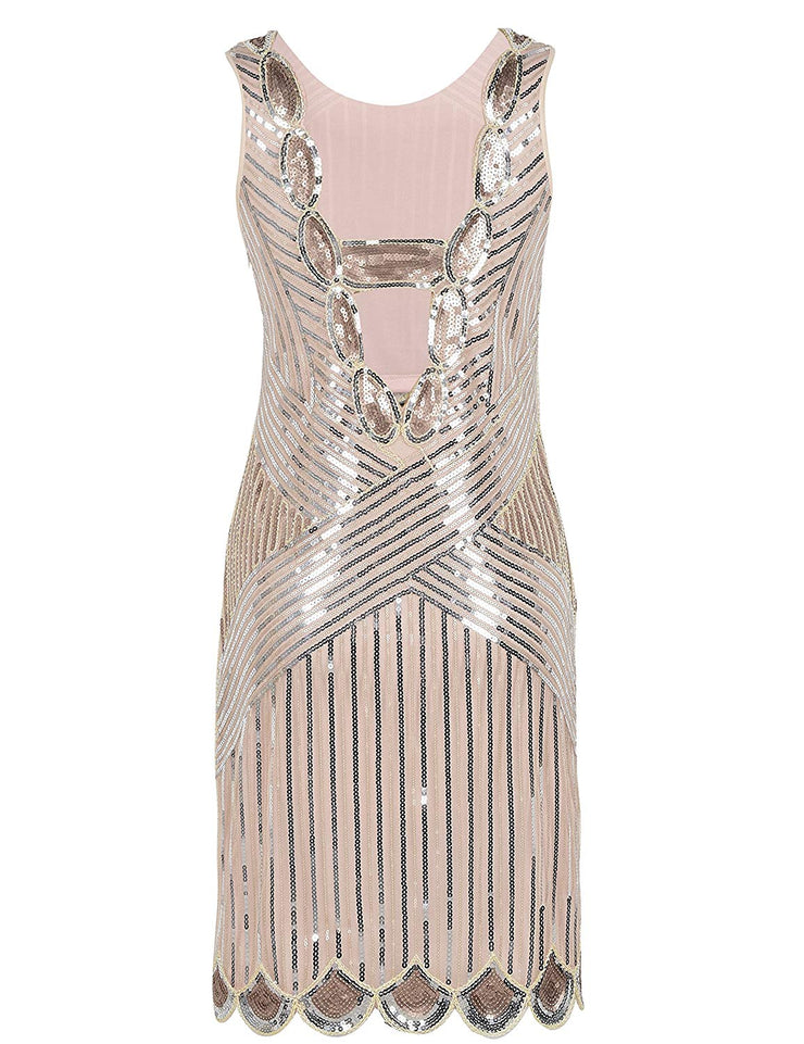 PrettyGuide Women's 1920s Gatsby Sequin Art Deco Scalloped Hem Inspired Flapper Dress