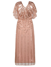 PrettyGuide Women's 1920s Flapper Dress Sequin Beaded Deco Angle Sleeve Maxi Formal Evening Dress