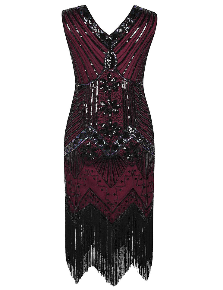 PrettyGuide Women 1920s Dress V Neck Beaded Sequin Deco Gatsby Inspired Flapper Dress