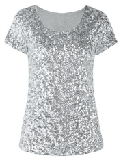 Women's Short Sleeve Sequin Blouse Tops Cocktail