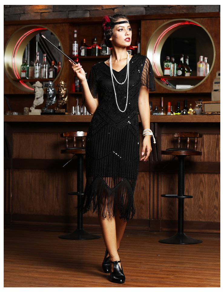 PrettyGuide Women s 1920s Flapper Dress Short Sleeve Glitter Sequin In