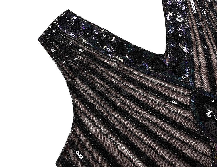 PrettyGuide Women 1920s Dress V Neck Beaded Sequin Deco Gatsby Inspired Flapper Dress