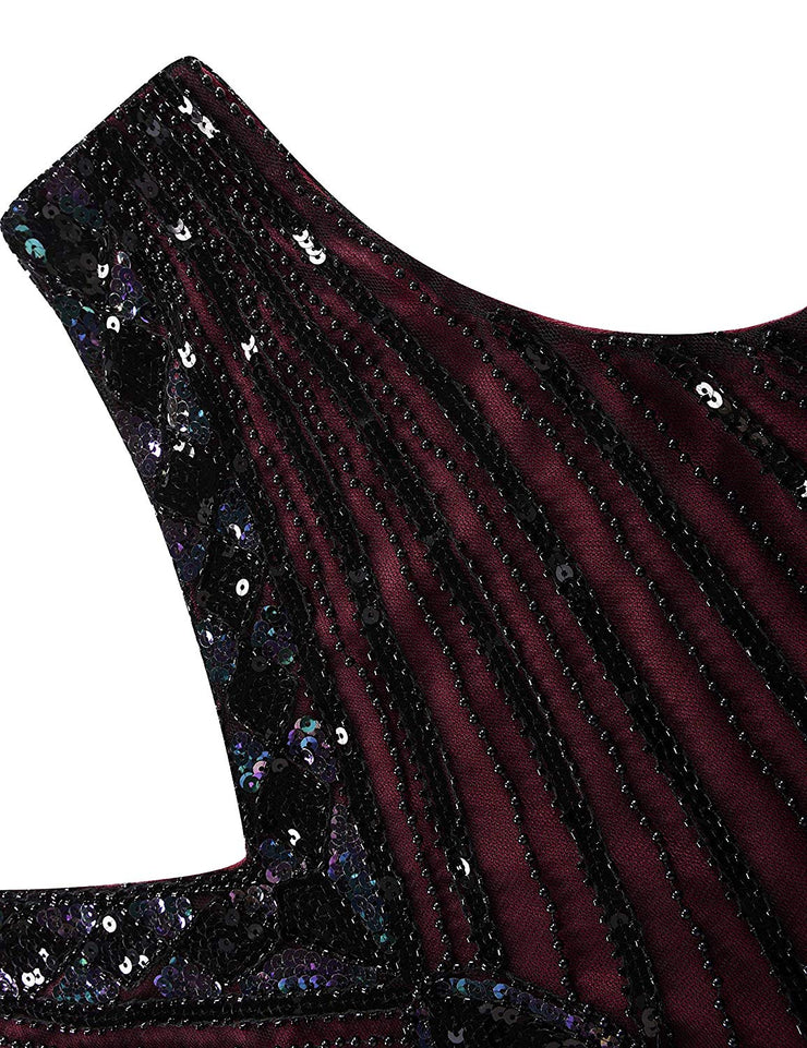 PrettyGuide Women 1920s Dress V Neck Beaded Sequin Deco Gatsby Inspired Flapper Dress