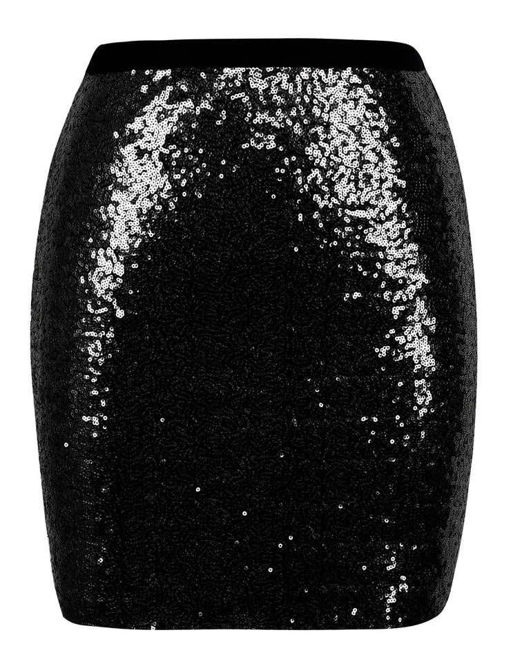 PrettyGuide Women's Sequin Skirt High Waist Glitter Bodycon Holiday Cocktail Party Short Skirt