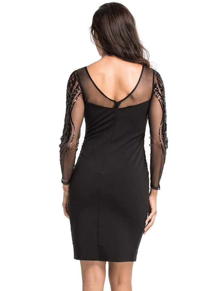 PrettyGuide Women Cocktail Dress Sequin Deco Long Sleeve Sheath Pencil Formal Dress