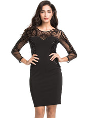 PrettyGuide Women Cocktail Dress Sequin Deco Long Sleeve Sheath Pencil Formal Dress