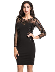 PrettyGuide Women Cocktail Dress Sequin Deco Long Sleeve Sheath Pencil Formal Dress