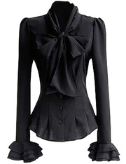 PrettyGuide Women 50's Retro Silky Bow Tie Shirts Ruffle Victoria Blouse Tops