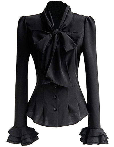 PrettyGuide Women 50's Retro Silky Bow Tie Shirts Ruffle Victoria Blouse Tops