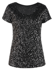 Women's Short Sleeve Sequin Blouse Tops Cocktail