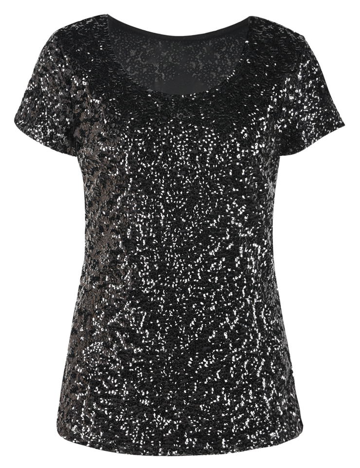 Women's Short Sleeve Sequin Blouse Tops Cocktail