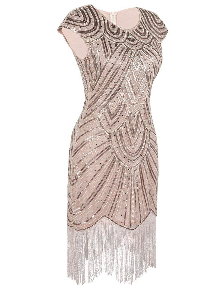 PrettyGuide Women's 1920s Flapper Dress Crystal Sequin Embellished Fringed Gatsby Dress