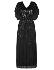 PrettyGuide Women's 1920s Flapper Dress Sequin Beaded Deco Angle Sleeve Maxi Formal Evening Dress