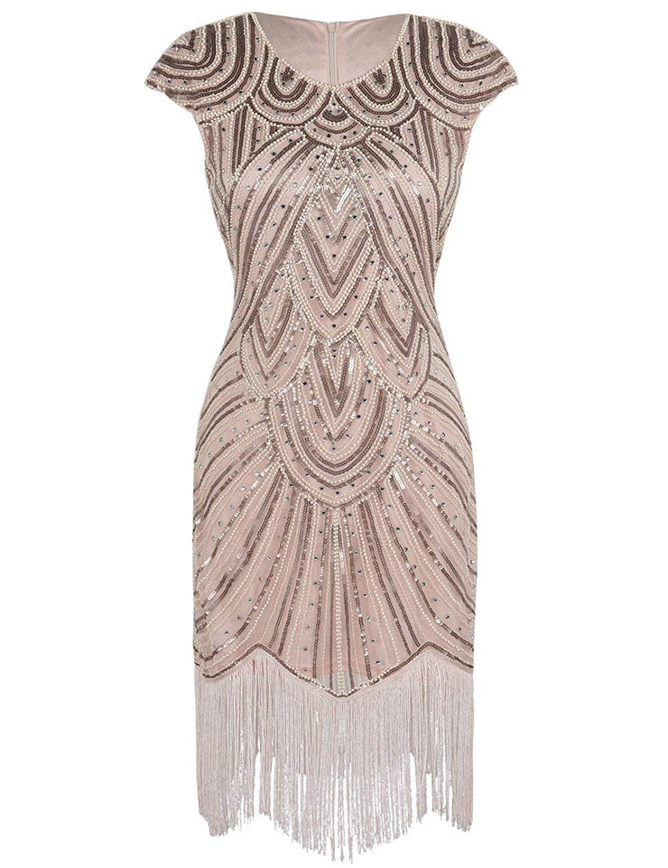 PrettyGuide Women's 1920s Flapper Dress Crystal Sequin Embellished Fringed Gatsby Dress