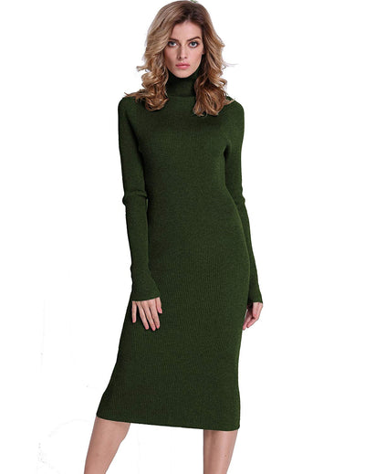 PrettyGuide Women Slim Fit Ribbed Turtleneck Long Sleeve Maxi Knit Sweater Dress