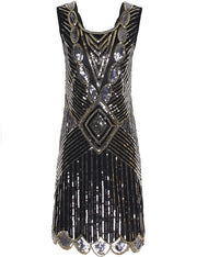 PrettyGuide Women's 1920s Gatsby Sequin Art Deco Scalloped Hem Inspired Flapper Dress