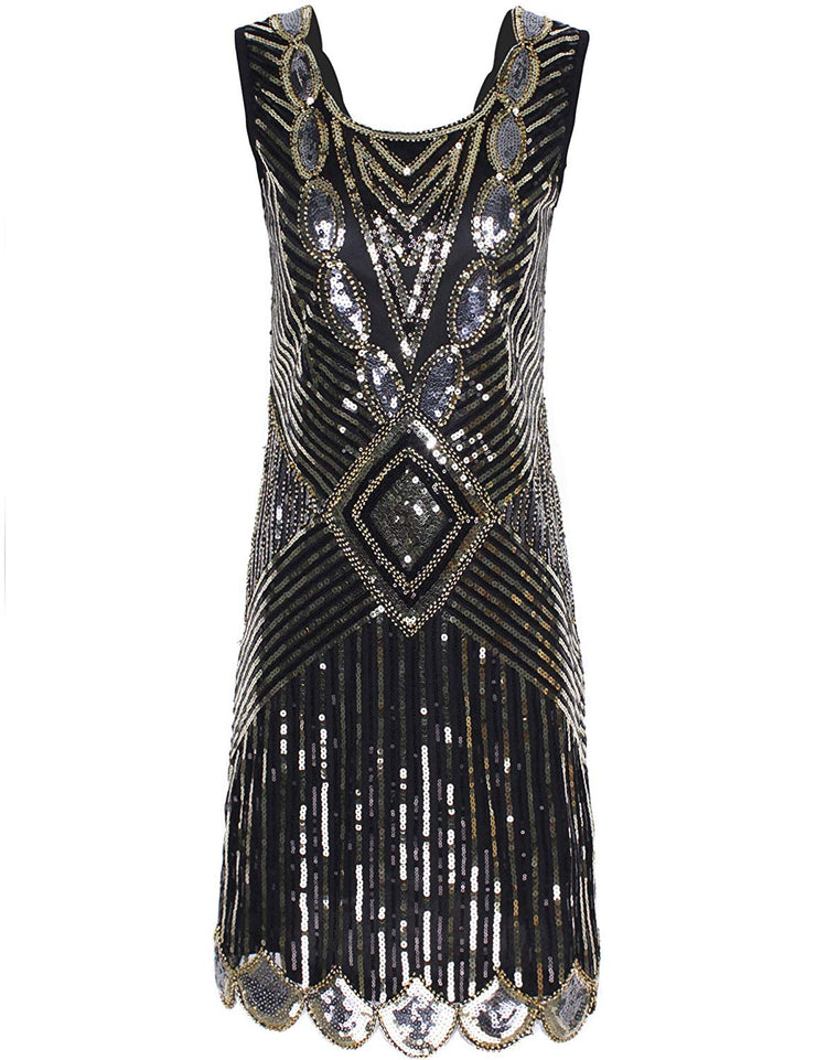 PrettyGuide Women's 1920s Gatsby Sequin Art Deco Scalloped Hem Inspired Flapper Dress