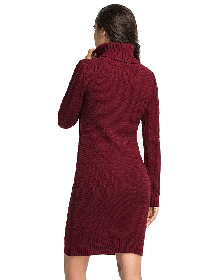 PrettyGuide Women's Sweater Dress Cable Knit Slim Fit Turtleneck Sweater