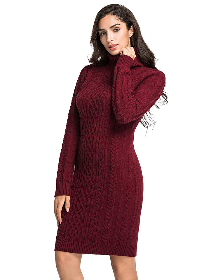 PrettyGuide Women's Sweater Dress Cable Knit Slim Fit Turtleneck Sweater